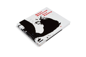 Schrägansicht des Buches Robert Motherwell Pure Painting auf weißem Hintergrund. Der weiße Einband zeigt den Titel in roten Buchstaben und eine große, abstrakte, schwarze Tuschezeichnung.