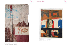 Eine Katalog-Doppelseite mit zwei Kunstwerken von Boris Lurie. Links ist das Werk NO with Lipstick zu sehen, eine Mixed-Media-Arbeit auf Holz mit Farbschichten, einem roten Farbtropfen und dem in Lippenstift geschriebenen Wort NO. Rechts befindet sich die Collage NO with Mrs. Kennedy, die ein Porträtfoto von Jacqueline Kennedy neben abstrakten Farbblöcken und den Buchstaben NO zeigt.