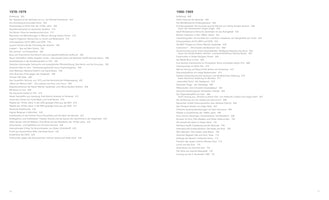 Eine aufgeschlagene Doppelseite aus einem Buch zeigt ein Inhaltsverzeichnis zur Filmgeschichte. Die linke Spalte listet Themen für den Zeitraum 1970-1979, die rechte Spalte für 1980-1989. Jeder Eintrag besteht aus einem Titel und der entsprechenden Seitenzahl.