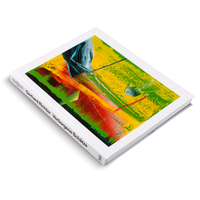 Ein weißes Buch mit dem Titel Gerhard Richter Verborgene Schätze liegt schräg auf einem weißen Hintergrund. Das Cover zeigt ein farbenfrohes, abstraktes Gemälde mit Pinselstrichen in Gelb, Grün, Rot und Blau.