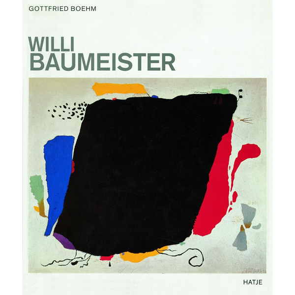 Das Buchcover zu Willi Baumeister von Gottfried Boehm zeigt ein abstraktes Gemälde mit einer dominanten schwarzen Form, umgeben von bunten Farbakzenten auf hellem Grund.