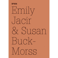 Ein terrakottafarbenes Cover mit schwarzem Text in einer dünnen Serifenschrift. Oben steht Nº004, darunter die Namen Emily Jacir & Susan Buck-Morss.