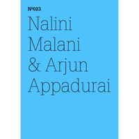 Schwarzer Text auf leuchtend blauem Hintergrund: Nº023, Nalini Malani & Arjun Appadurai.