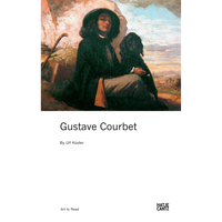 Das Buchcover zu Gustave Courbet von Ulf Küster zeigt das Selbstporträt des Malers, der mit einem Hut und einem schwarzen Hund in einer Landschaft sitzt.