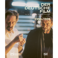Ein Mann mit Bart im Gespräch mit einem Mann, der eine Brille trägt und eine Zigarette im Mund hat, auf dem Cover des Buches Der Deutsche Film 1990–1999.