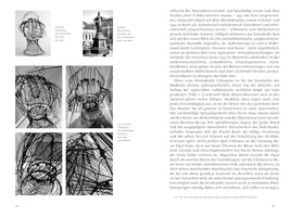 Eine Doppelseite aus einem Buch, Seite 58 und 59. Links sind sechs Schwarz-Weiß-Bilder von Skulpturen untereinander angeordnet, neben einer Textspalte. Oben eine Drahtskulptur einer Büste von Hans Uhlmann und eine Fotografie der Berolina-Statue auf dem Alexanderplatz. Darunter vier Detailansichten der Drahtskulptur. Die rechte Seite zeigt ausschließlich deutschen Text.