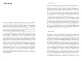 Eine Doppelseite aus einem englischsprachigen Buch. Die linke Seite, Seite 6, trägt die Überschrift Foreword. Die rechte Seite, Seite 7, enthält die Abschnitte The Publication und Wunderbild. Der Text befasst sich mit der Künstlerin Katharina Grosse und ihrer Arbeit.