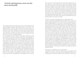 Eine Doppelseite aus einem Buch mit den Seitenzahlen 72 und 73, auf der ein englischer Text in zwei Spalten abgedruckt ist. Oben links steht in großer Schrift der Satz: Arrivals and departures move me the most emotionally.