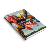 Ein Buch liegt schräg auf einer weißen Oberfläche. Auf dem Cover steht der Titel Surrealismus, Rendezvous der Träume und Deutsche Romantik. Das Cover zeigt ein farbenfrohes, surreales Gemälde einer wirbelnden, abstrakten Figur mit einem aufgerissenen Mund vor einer Landschaft.
